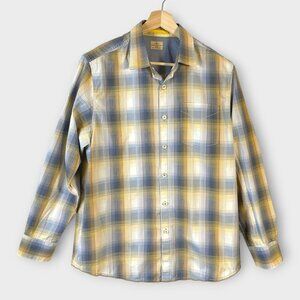 Tommy Bahama Button Up Shirt Men's LARGE 100% Cotton Blue Yellow Plaid
